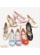 Sentaro Bobo Round Toe Hollow Bow Mid and Low Heel Shoes(8 Colours/Full Payment Without Shipping)